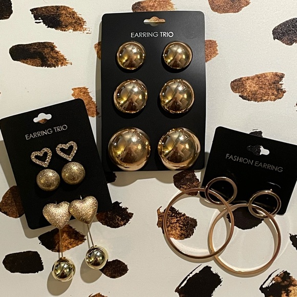 Gold Statement Earring Set - Picture 1 of 7